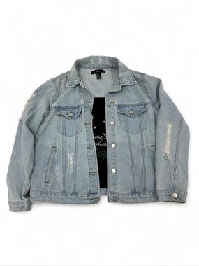 Forever 21 Light Wash Distressed Denim Jacket
